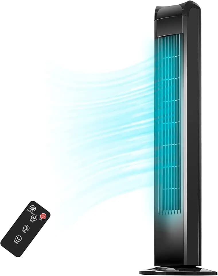 Uthfy Tower Fan for Bedroom, 120° Oscillating Standing Floor Bladeless Fans That Blow Cold Air with Remote, 3 Modes 3 Speeds, 7.5H Timer, for Indoor Living Room Office, 30 Inch, Black