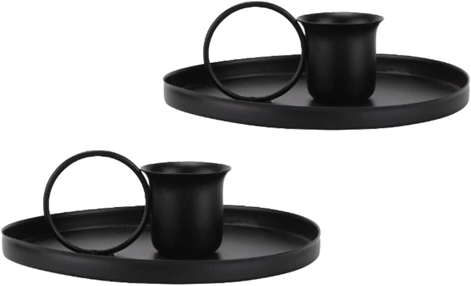 2PCS Candle Holder, Taper Candle Stick Holder Candlelight Stand with Handle Retro Iron Taper Candle Holders Candlestick Holders Candlelight Stand for Party Wedding Home Decor, Black