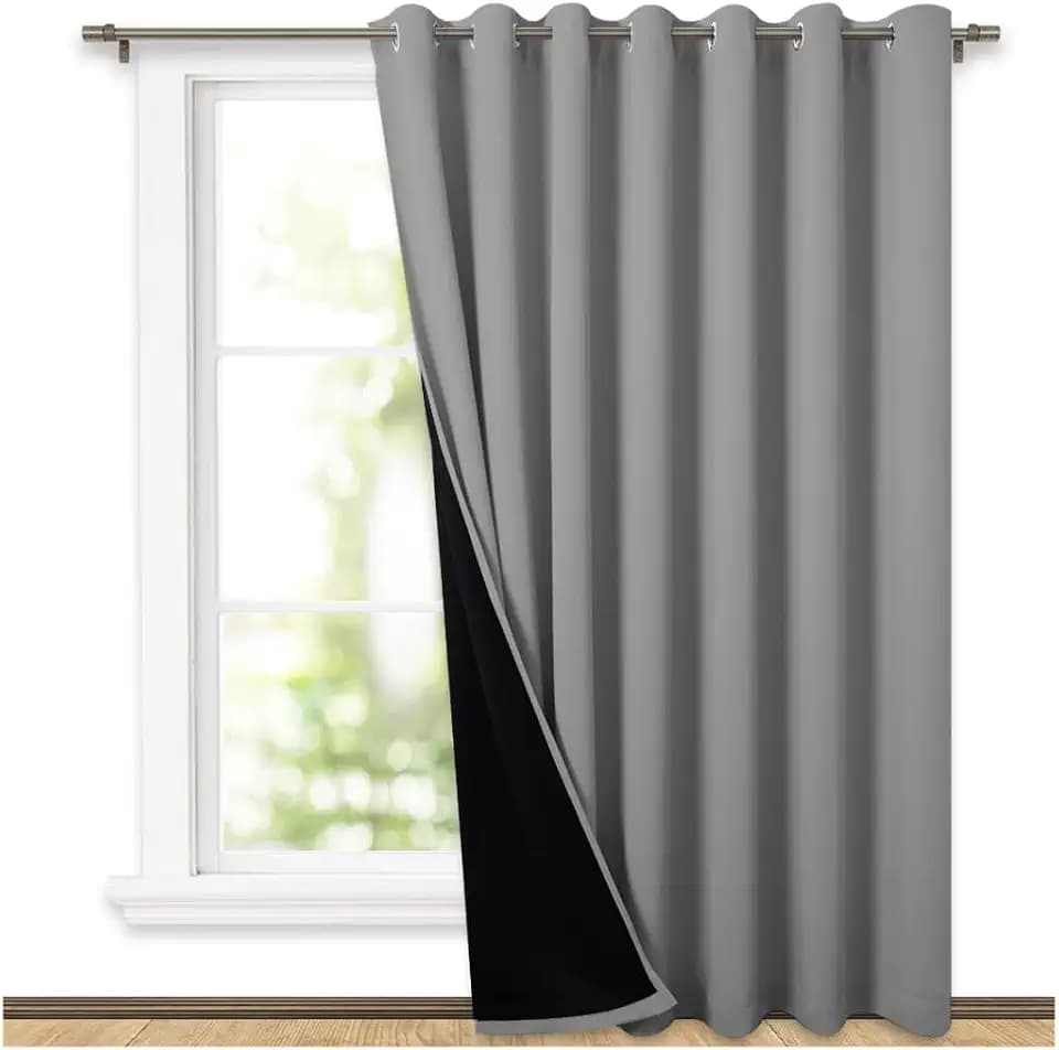 NICETOWN Total Shade Patio Door Curtain, Heavy-Duty Full Light Shading Sliding Door Drape Room Divider Curtain, Vertical Blind for Window(1 Panel, 100 inches Wide x 95 inches Long, Silver Gray