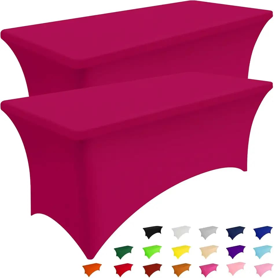 Smiry 2 Pack Spandex Table Cloth 6FT, Elastic Fitted Fuchsia Tablecloth