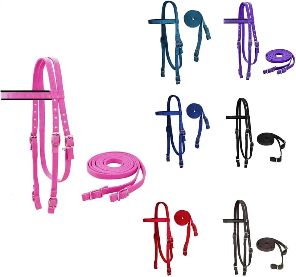 Tahoe Tack Double Layer Nylon Full Horse Headstall with Split Reins