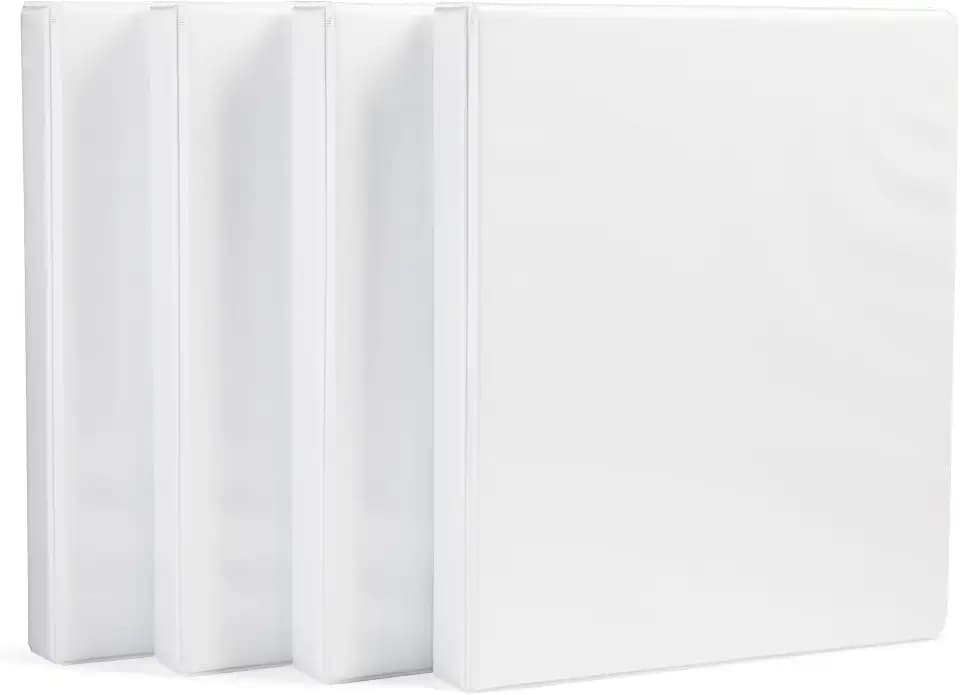 Amazon Basics 3-Ring Binder with Round Rings and Interior Pockets, 1-Inch, White, 4-Pack