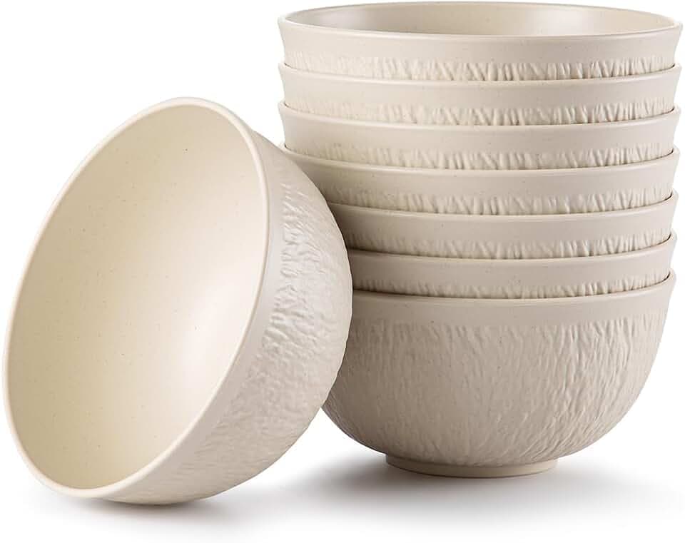 HXYPN 8pcs Unbreakable Cereal Bowls Wheat Straw Bowl Sets plastic soup bowls 26oz