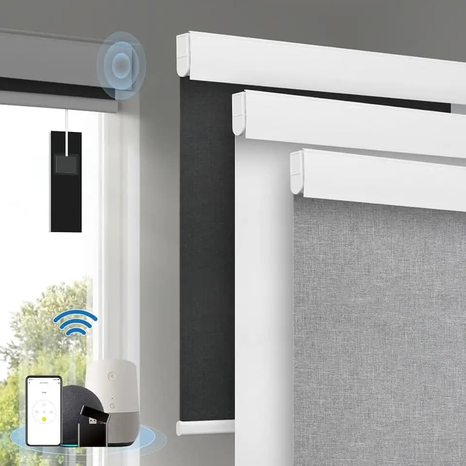 Motorized Blinds with Remote Roller Shades Light Gray, 34 x 72