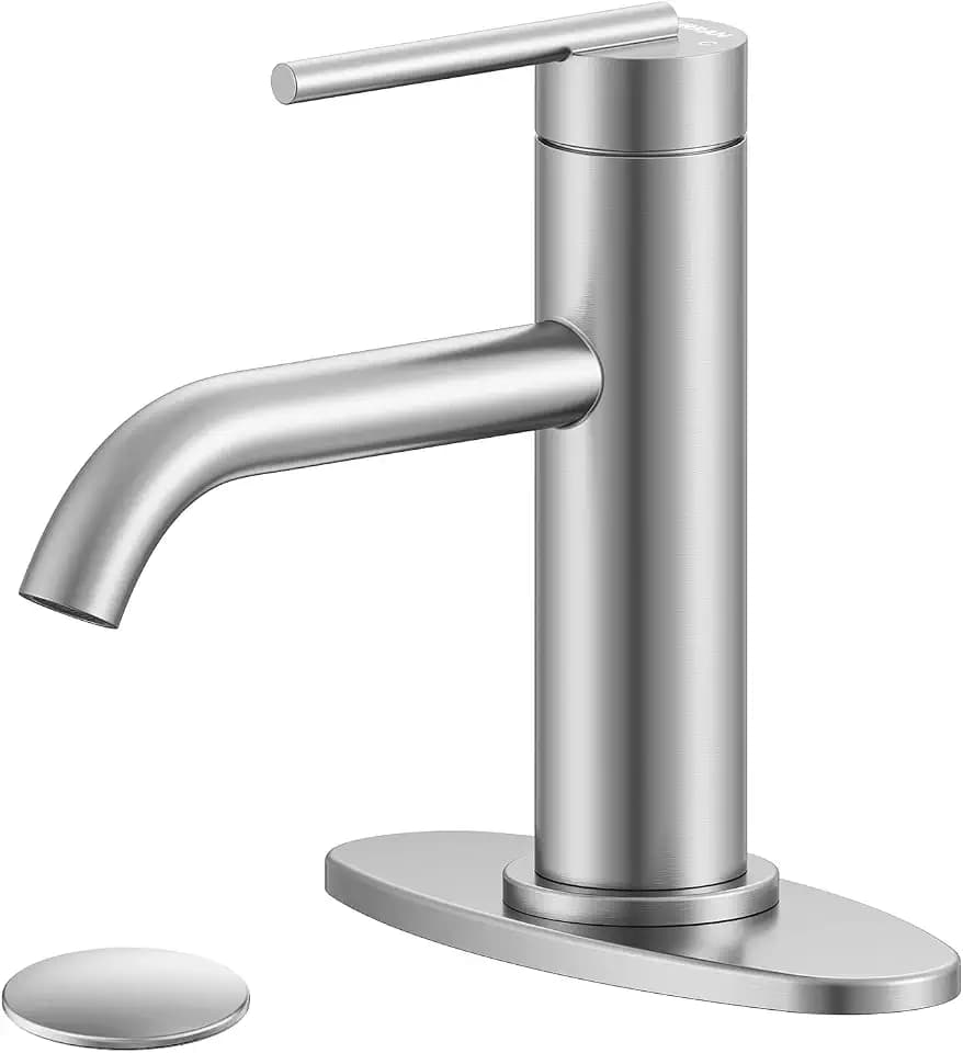 Brushed Nickel Bathroom Faucet Single Handle, HURRAN Bathroom Sink Faucet