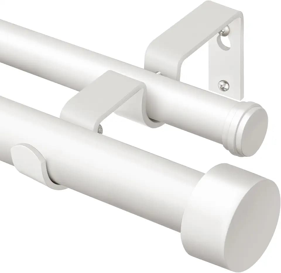 KAMANINA 1 Inch Double Curtain Rod 66-120 Inch, Heavy Duty Dual Rods, White