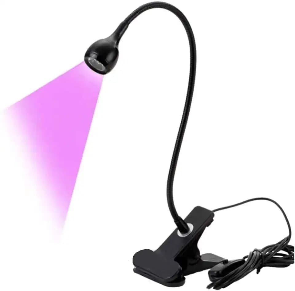 3W Nail Glue Curing Lamp Portable Flexible LEDs Light Flexible Goose Neck Ultraviolet Lamp with Clamp & Switch for Nail Glue Curing DIY Professional Nail Art Tools Pink
