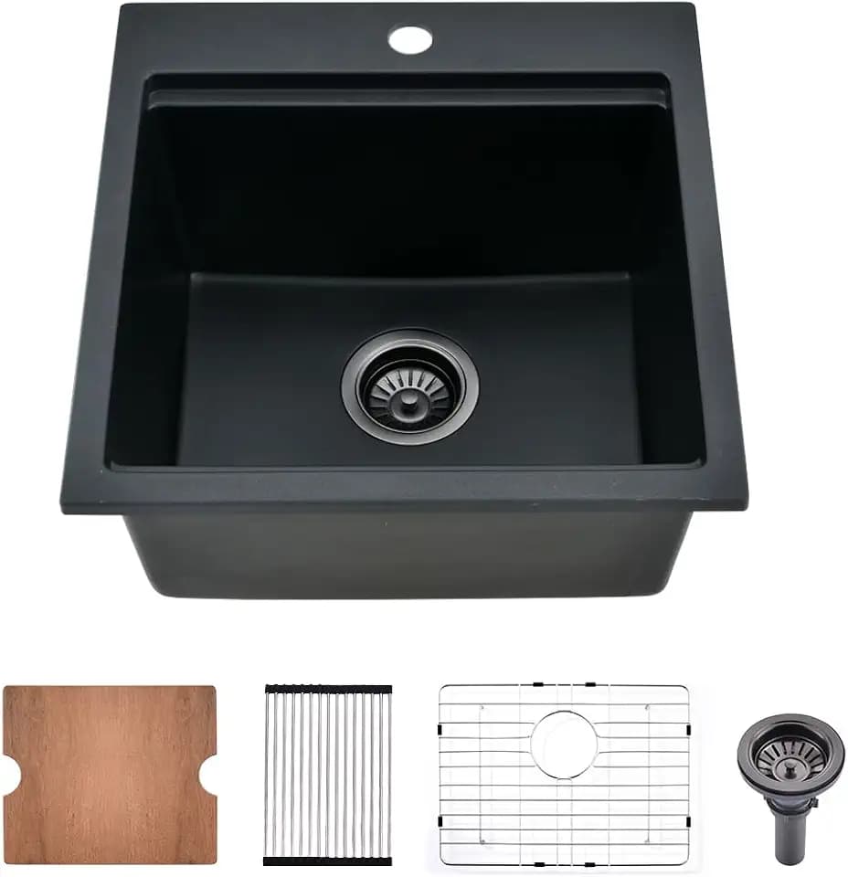 18 Inch Black Drop In Bar Sink Quartz, 18x18 Small Kitchen Sink