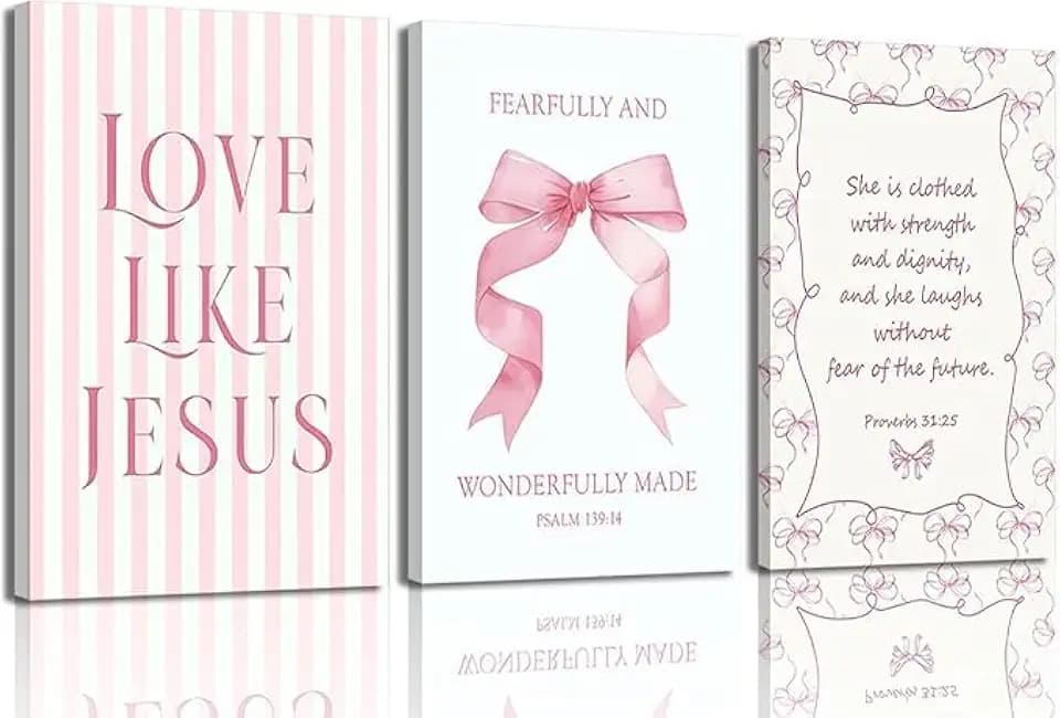 3Pcs Pink Christian Canvas Wall Art for Girls Room 12x16in