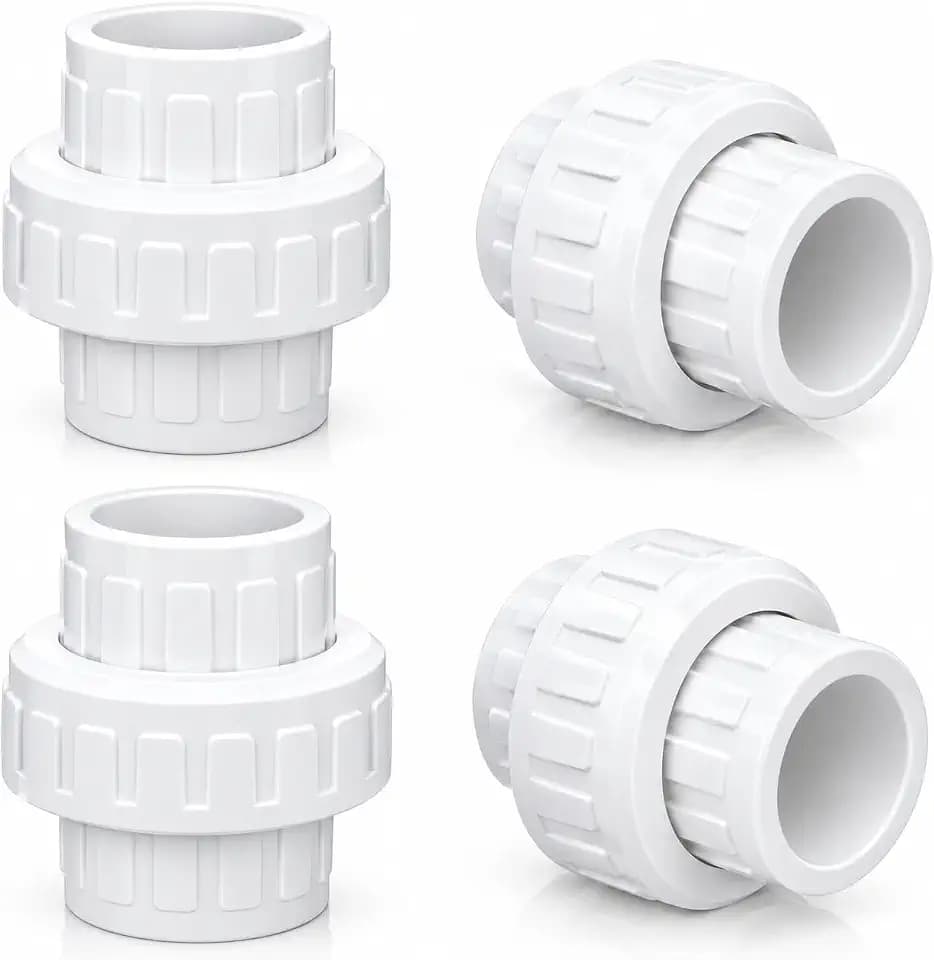 1" PVC Union Coupling Pipe Fitting (Socket x Socket) PVC Adapter Schedule 40, EPDM O-Ring, White 4 Pack
