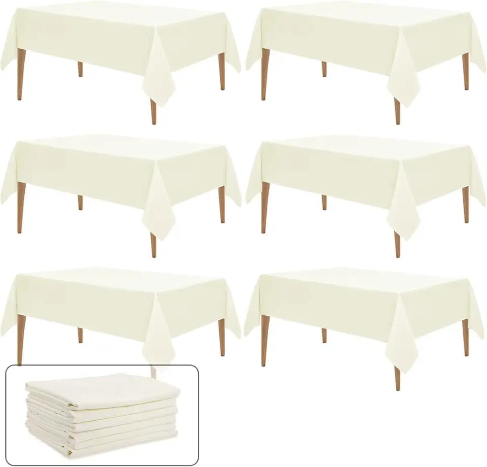 WIGENIUS 6 Pack Ivory Table Cloth Rectangle 60X102 Inch Tablecloth Fit 6FT