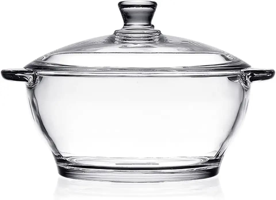 DOITOOL Glass Casserole Dish with Lid, 2.5L Heat Resistant Glass Saucepan with Cover, Clear Simmer Pot Covered Cookware Microwave Bowls with Handle for Home Kitchen Restaurant Party Cooking