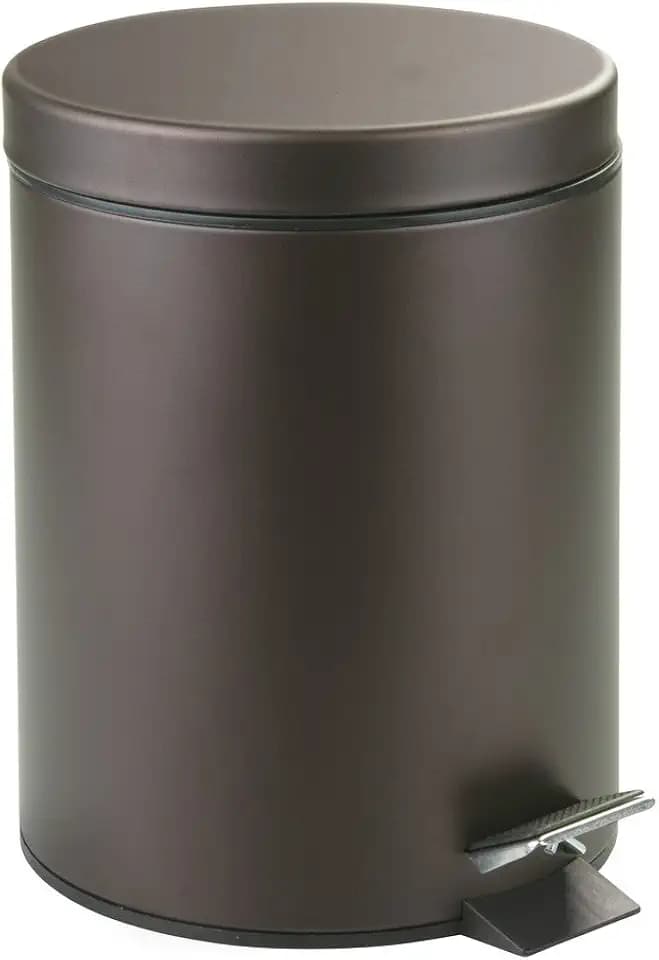 iDesign 44211EU Metal Step Trash Can with Lid, 5 Liter Waste Basket Bin with Insert for Bathroom, Kitchen, Office, 8" x 8" x 11", Bronze