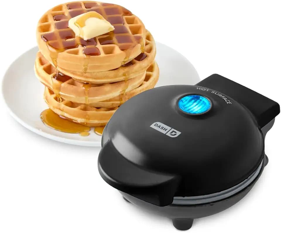 Dash Mini Waffle Maker with Ceramic Nonstick Cooking Surface, 4 Inch Small Waffle Iron, Single Serve, Easy to Clean, Compact Breakfast Maker for Kids & Families, Black