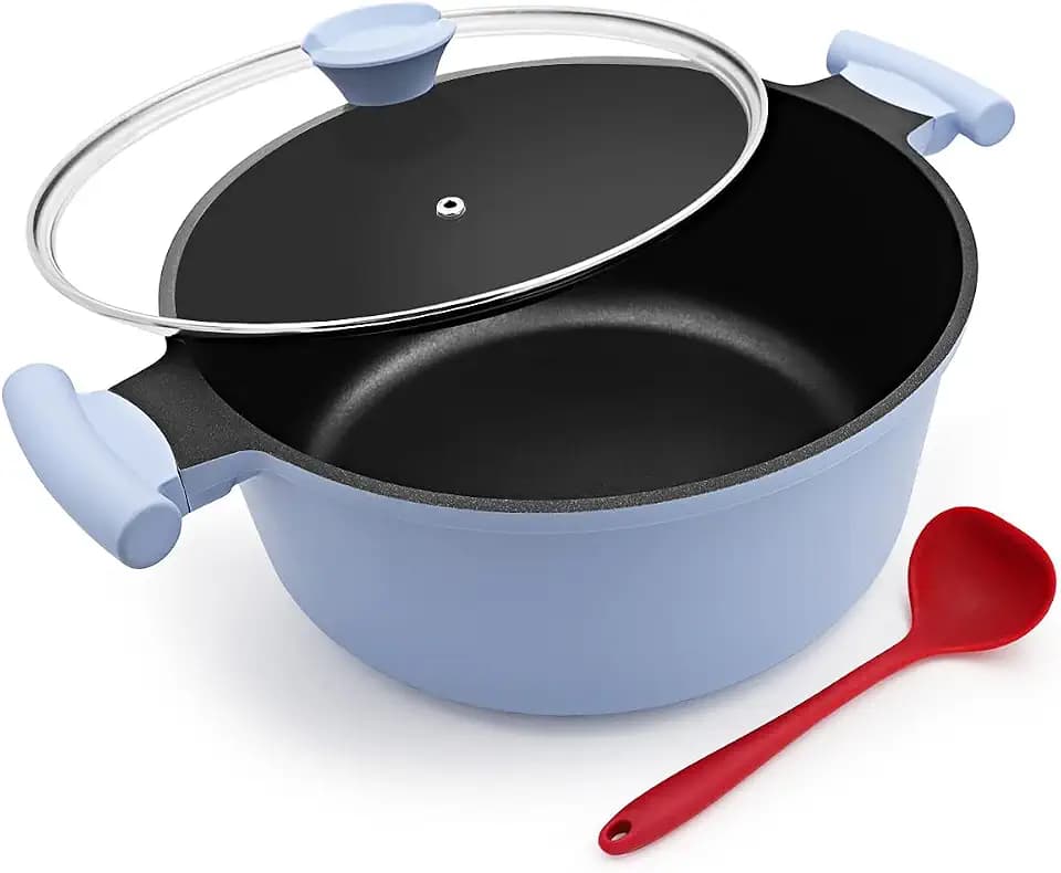 7 Qt Nonstick Stock Pot with Lid, Induction Cooking Pot, Blue