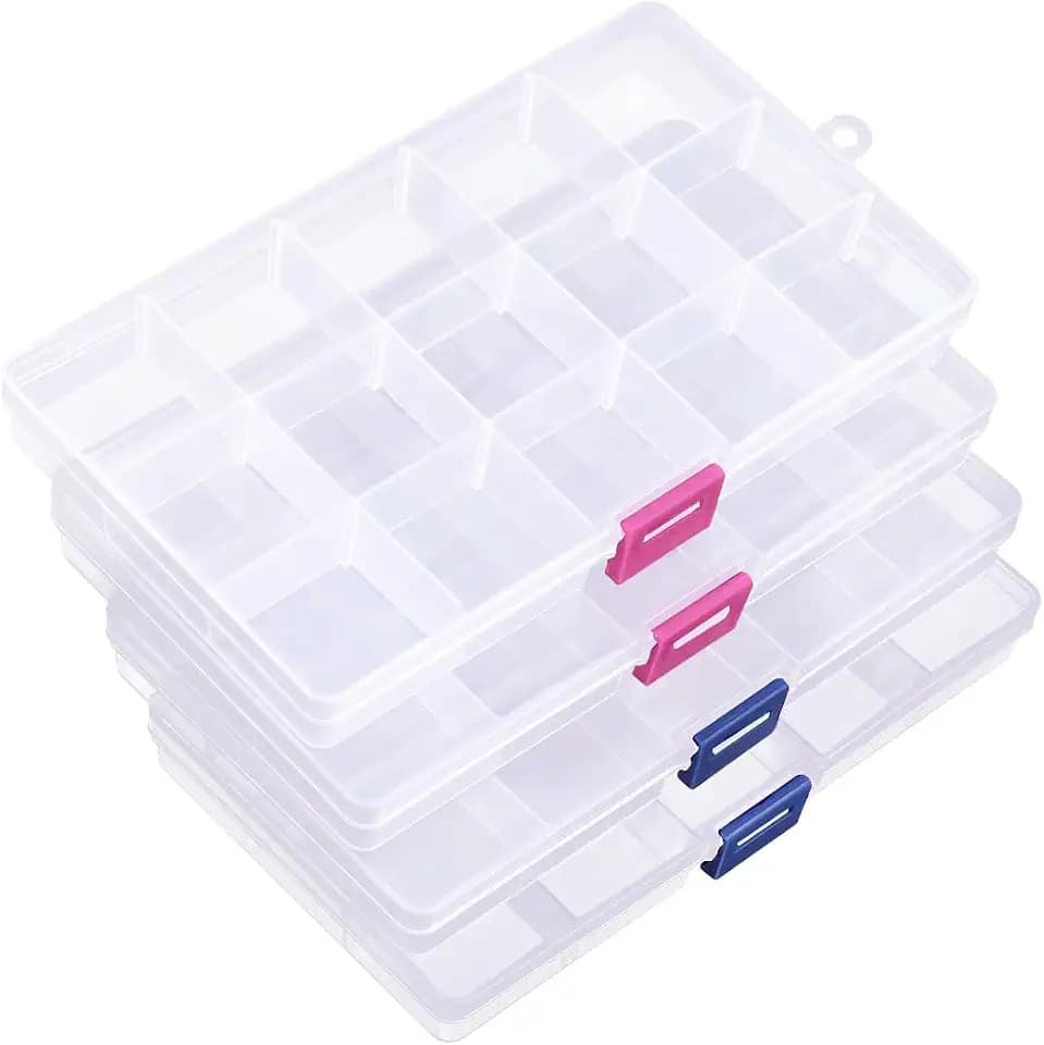 IOOLEEM Bead Organizer Box, 15 Grids 4 Pack Adjustable Dividers Storage Box
