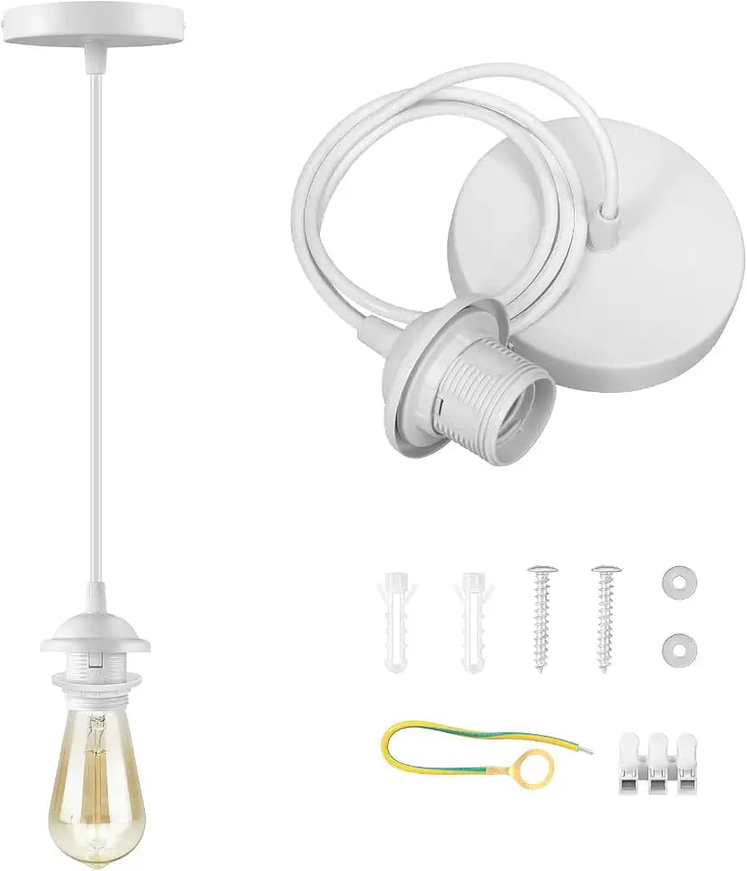 White Pendant Light Kit, Vintage Hanging Light Kit, Hardwired Lamp Kit