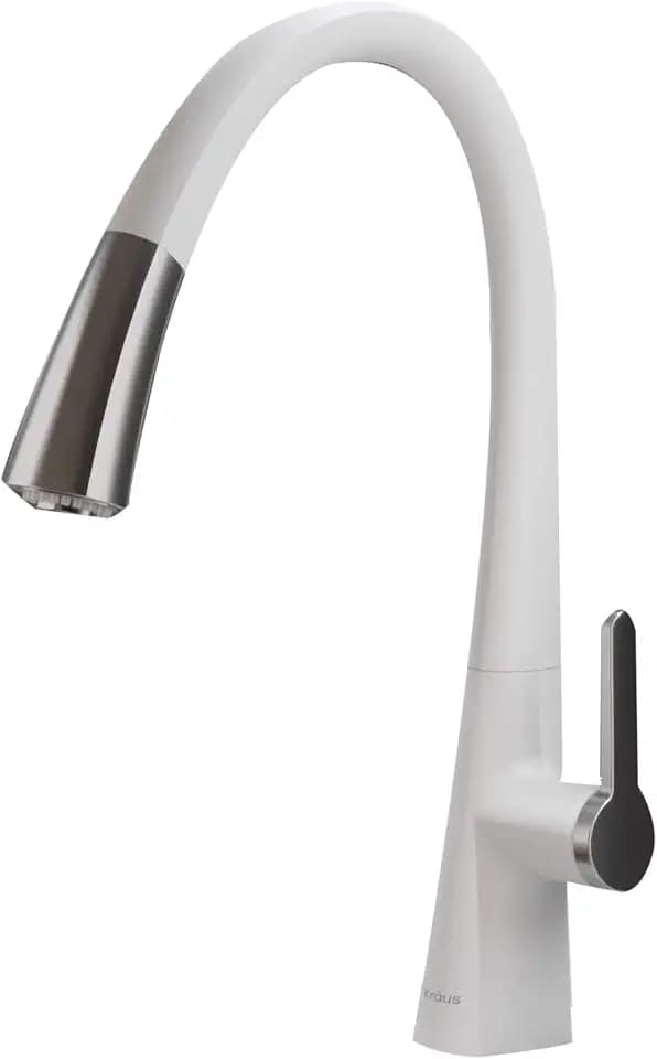 Kraus KPF-1673CHWH Nolen Dual Function Pull, Faucets for Kitchen Sinks, Single-Handle, 16 3/8 Inch, Matte White/Chrome