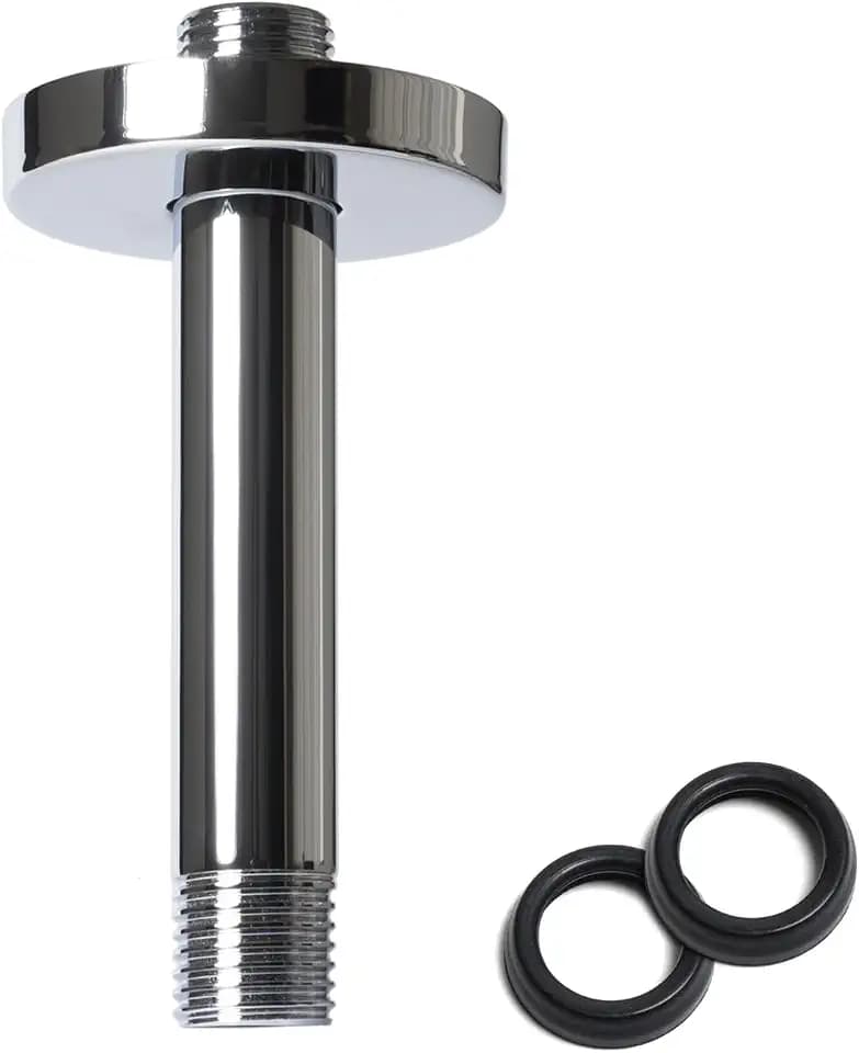 6 Inch Shower Arm with Flange, Ceiling Mounted Shower Head Extension Arm, 1/2 NPT Straight Arm for Rain Shower Head, Stainless Steel Shower Head Extension Replacement Pipe Arm,Chrome