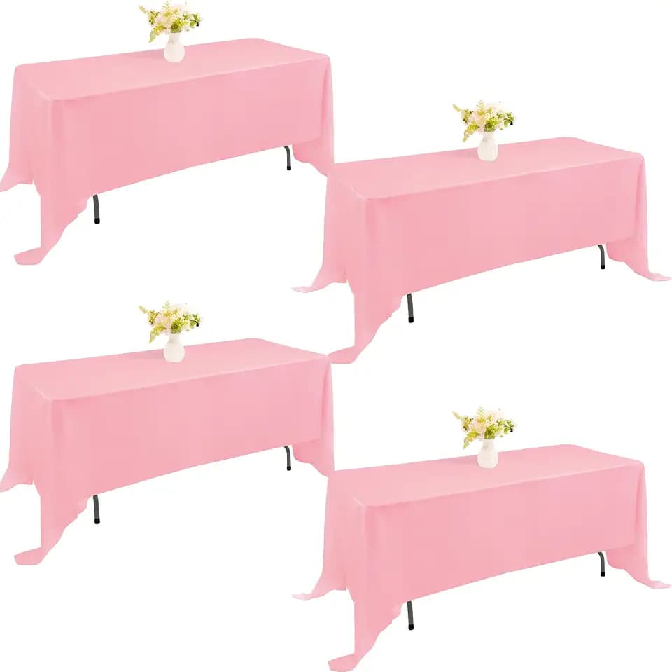 4 Pack Rectangle Tablecloth for 6 Foot Tables Washable Polyester Table Cover for Wedding Dining Table Parties Banquet(70x120 Pink)