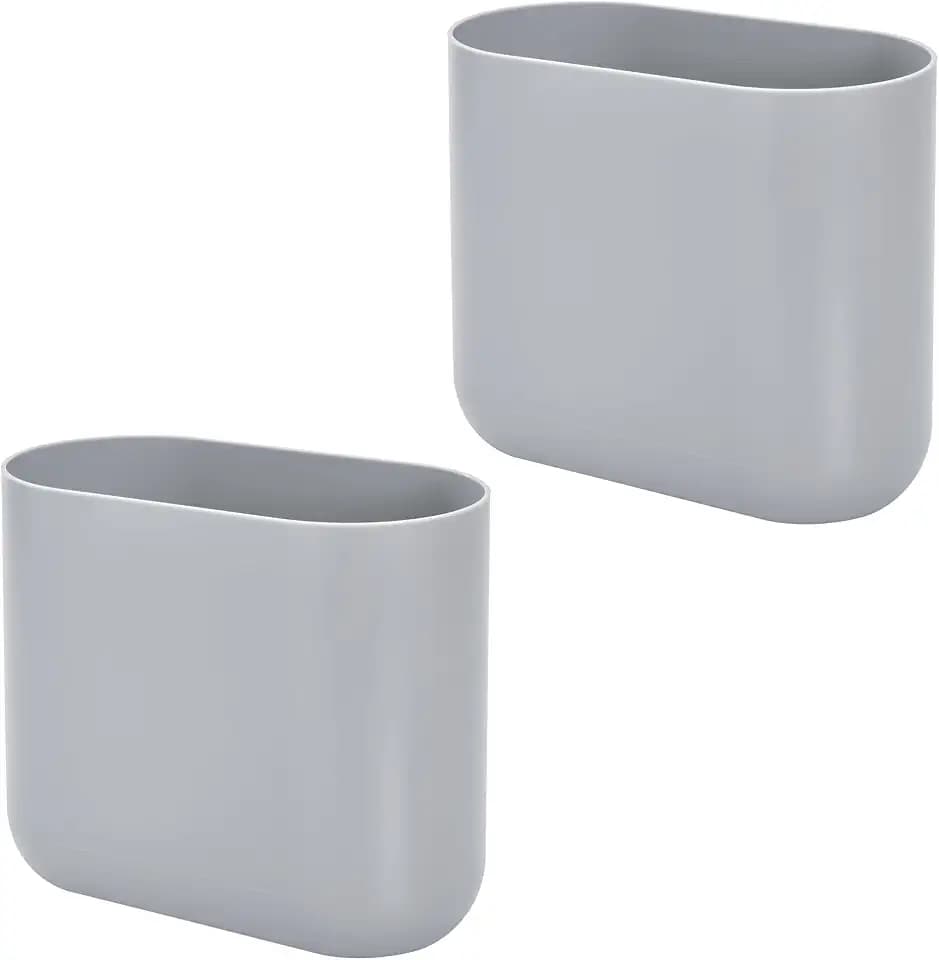 iDesign Small Slim Plastic Bathroom Trash Can, 2-Pack, Gray