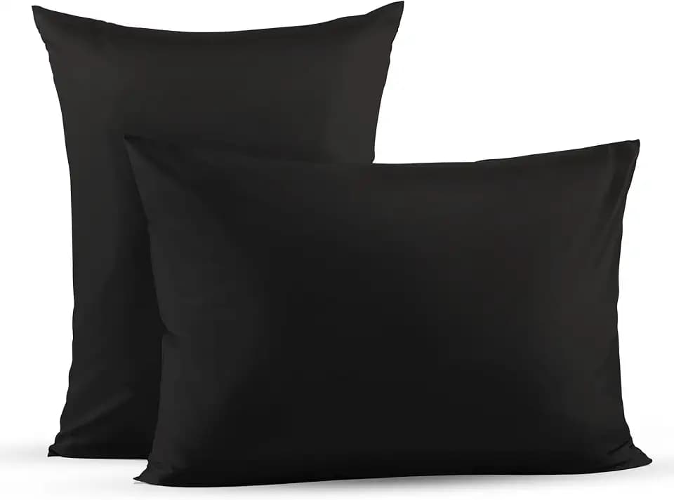 Superity Linen Pillow Cases Standard Size - Envelope Enclosure - 2 Pack - 100% Soft and Comfortable Premium Cotton - Black