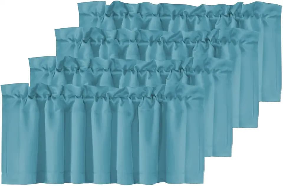 H.VERSAILTEX Blackout Blue Curtain Valances for Windows,Kitchen Valance Curtains for Living Room/Bedroom/Bathroom/Basement Privacy Rod Pocket, 4 Panels 52" W x 18" L, Storm Blue