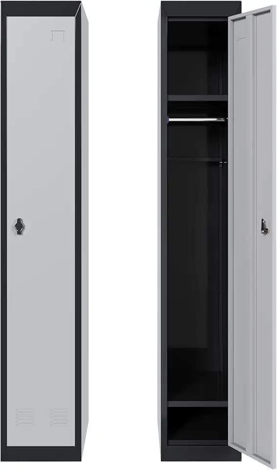 IDEALHOUSE Metal Locker, Metal Storage Cabinet with Shelves and 1 Door, Perfect for Employees and Students, Fits Schools, Garages, Offices, Gyms, and Homes, Easy Assembly, Grey and Black
