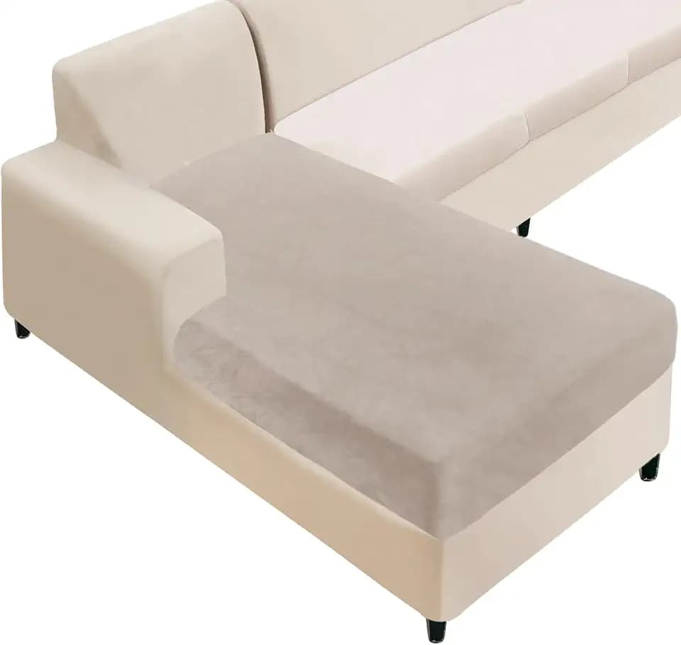 NAISI Sectional Couch Cover 1 Piece Velvet Separate Chaise Lounge Cover Soft Stretch Sofa Slipcovers for Left/Right Chaise Sectional Couch(Chaise Lounge,Taupe)