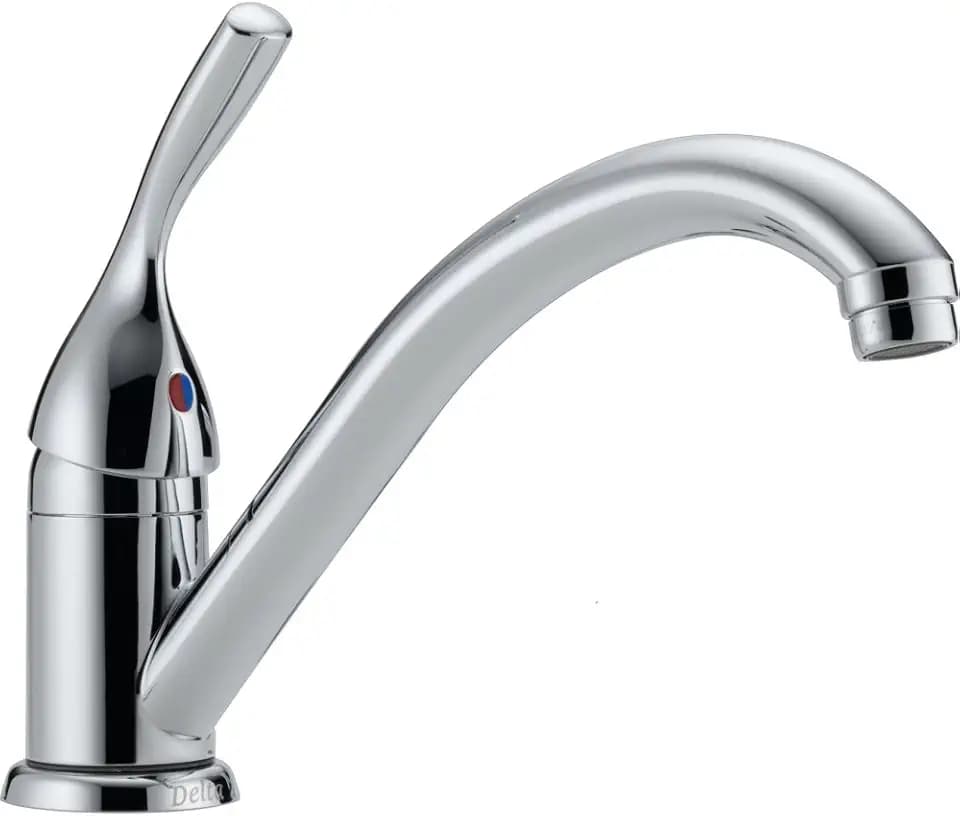 Delta Faucet Classic Single-Handle Kitchen Sink Faucet, Chrome Kitchen Faucet, Kitchen Sink Faucet Single-Hole, Chrome 101-DST