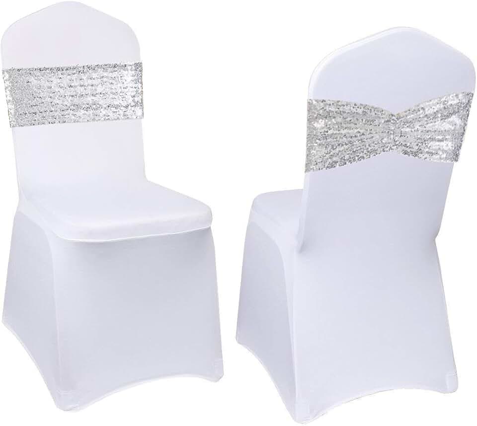 Eternal Beauty Set of 100 Sequin Silver Chair Sashes for Chair Cover Wedding Party Decorations