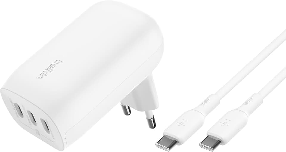 Belkin BoostCharge USB-C-Ladegerät mit DREI Anschlüssen und PPS (67 W) PD 3.1-fähiges iPhone-Schnellladegerät für die iPhone 17, Air, iPhone 16, MacBook Pro, AirPods, Galaxy USB-C/Typ C-Kabel