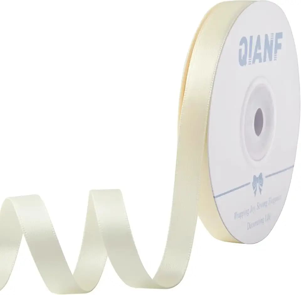 QIANF Cream Ribbon 3/8 Inch Double Face Satin Ribbon for Gift Wrapping Hair Bows Making Chair Sash Valentine's Day Wedding Birthday Party Invitation Decorations Floral Craft Sewing, 25 Yards