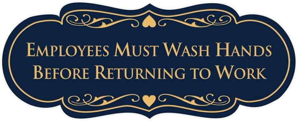 Signs ByLITA Designer Employees Must Wash Hands Before Returning to Work Sign - Durable Material and Easy Installation (Navy Blue/Gold) - Large (1 Pack)