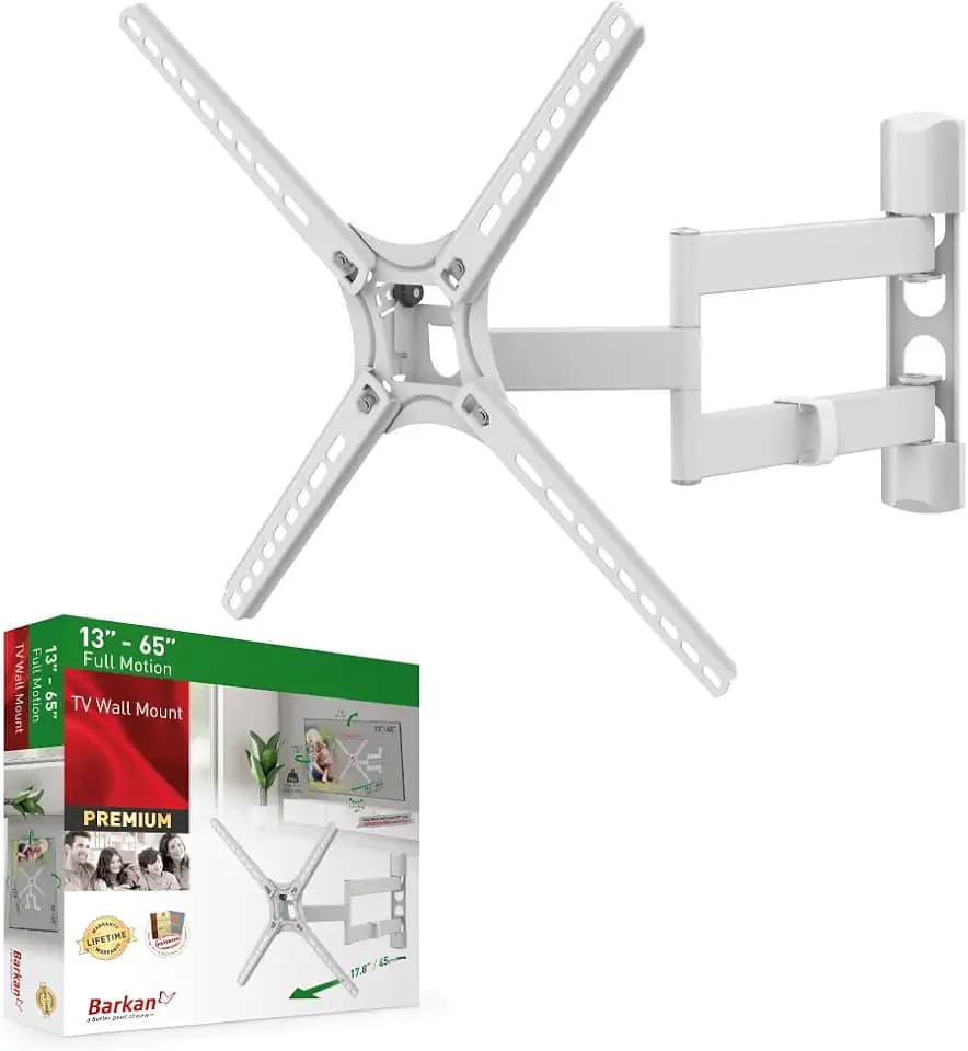 Barkan Weiß TV Wandhalterung, 13-65 Zoll Schwenkbar/Neigbar Fernseher TV Halterung, hält bis 40Kg, Patentierter, OLED Fernseher Halterung, Max. VESA 400x400