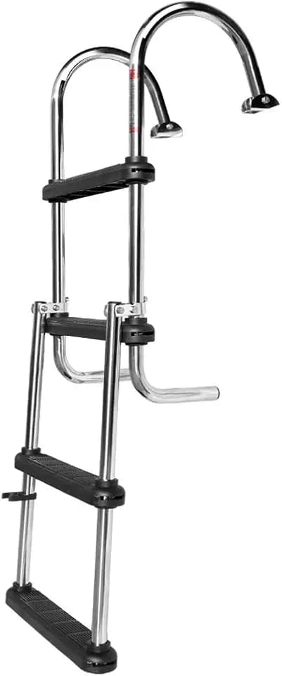 Pontoon Boat Ladder, 4 Step Folding Boarding Ladder, Stainless Steel