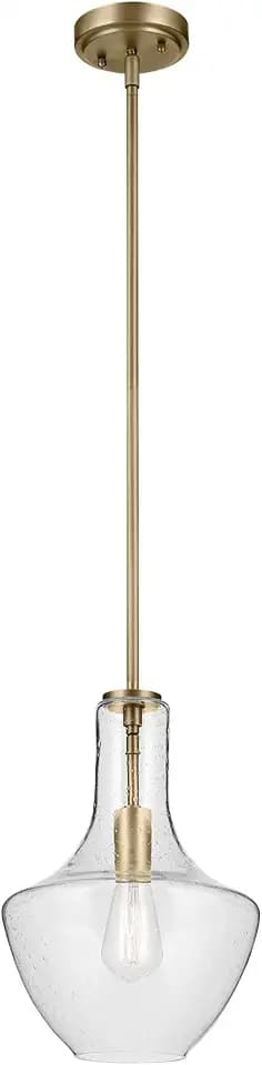 Kichler Everly Bell Pendant Light, Seeded Glass, Natural Brass