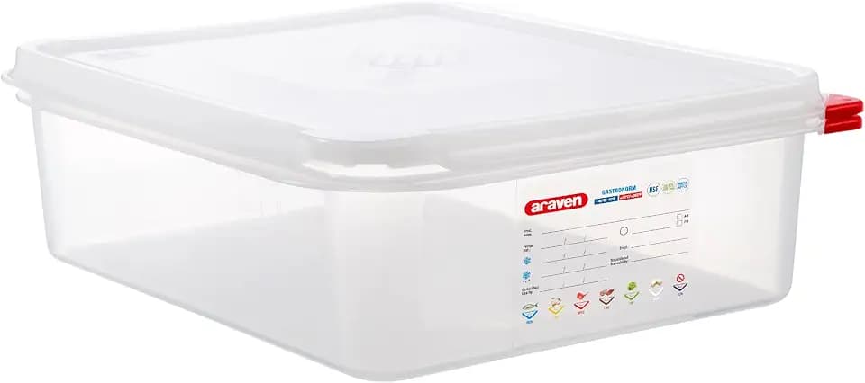 Araven Airtight Container, Food Pan with Lid for Storage in Kitchen and Restaurant, 1/2 GN 4" Deep, 6 Count, Clear