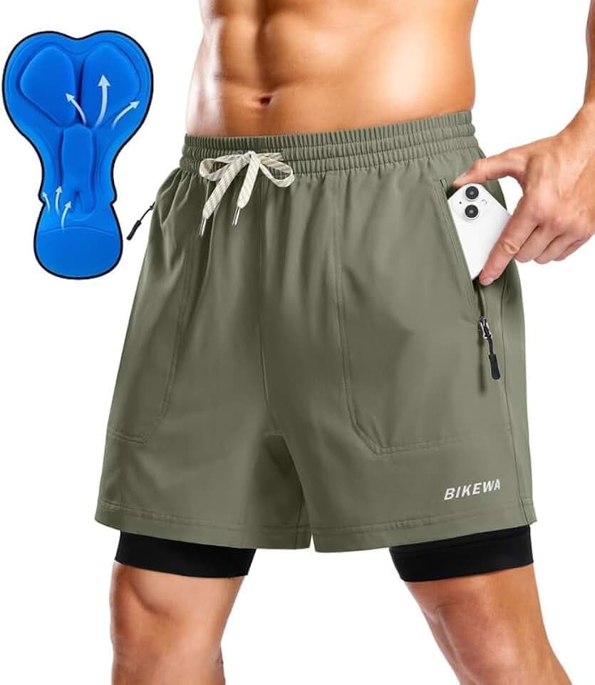 Bikewa Men's Mountain Bike Shorts 4D Padded Loose-fit Cycling Biking Bicycle Riding Biker Shorts for Men Zipper Pockets