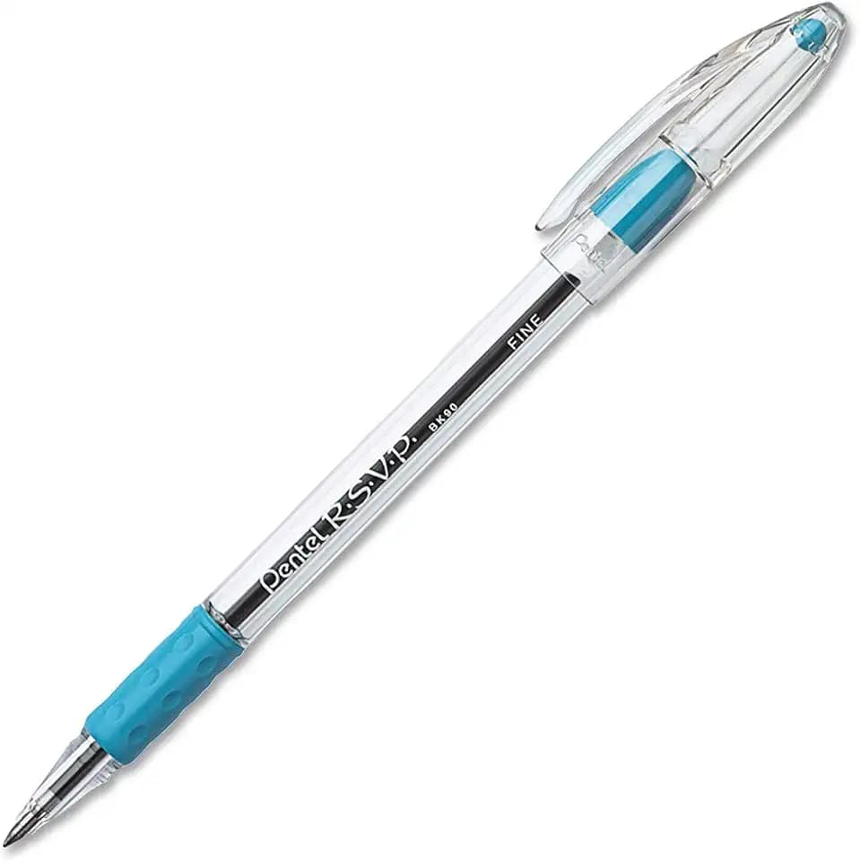 Pentel RSVP Ballpoint Pen, (0.7mm) Fine Line, Sky Blue Ink, Box of 12 (BK90-S)
