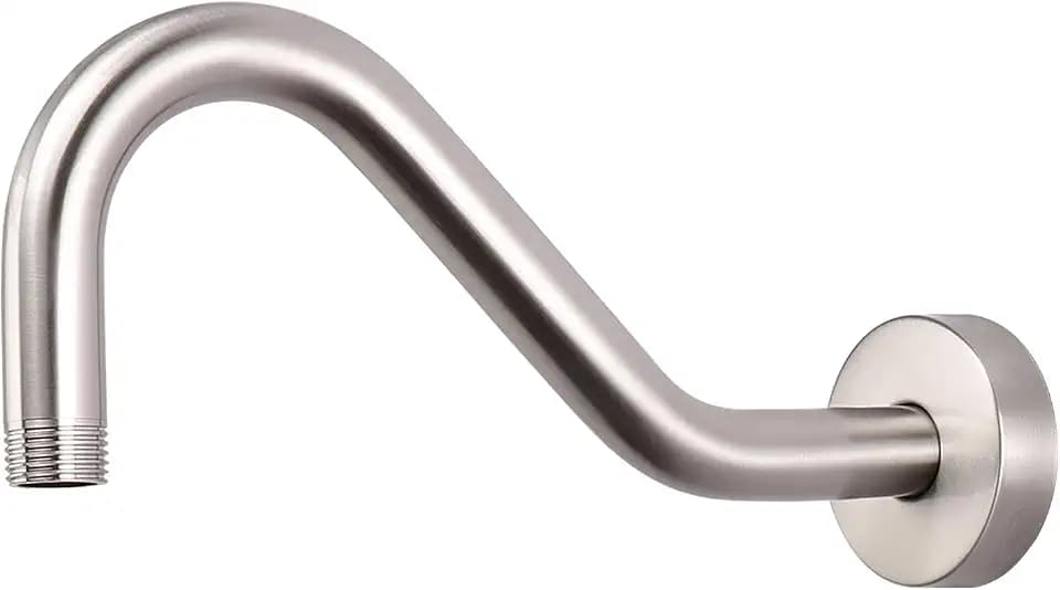 NearMoon J Shaped Shower Extension Arm, Stainless Steel Shower Head Height Extender with Flange, Riser Pipe Design for Cozy Shower Experience, Standard 1/2" Connection (8 Inch, Brushed Nickel)