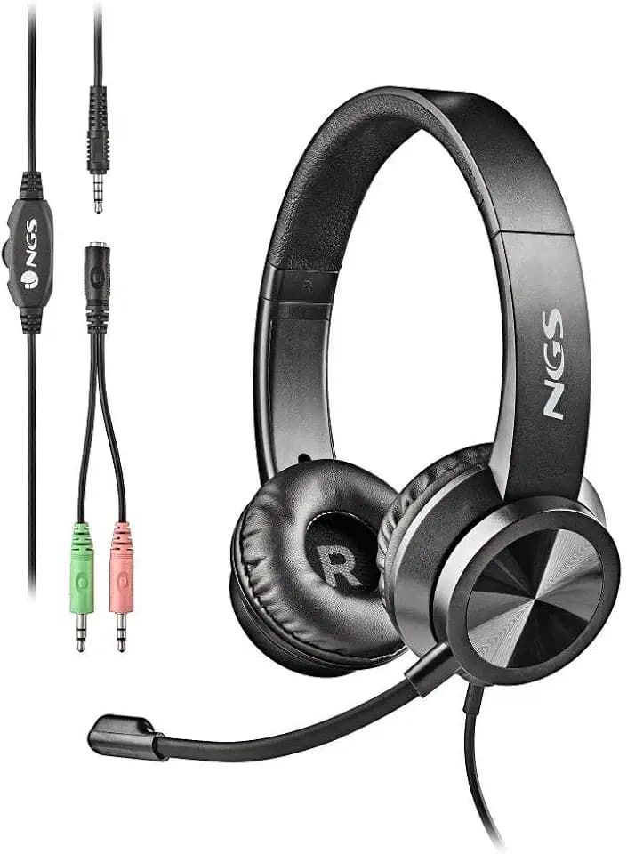 NGS MSX11 PRO - On-Ear-Kopfhörer mit einstellbarem Mikrofon, 3,5-mm-Klinkenstecker und 1-2 Klinkenadapter Lautstärkeregler, 20 Hz