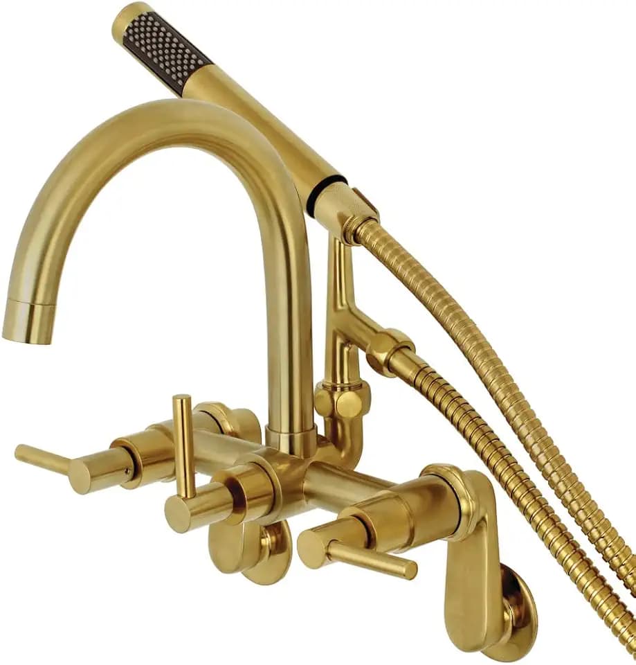Kingston Brass AE8157DL Wall Mount Tub Filler with Hand Shower, Brushed Brass