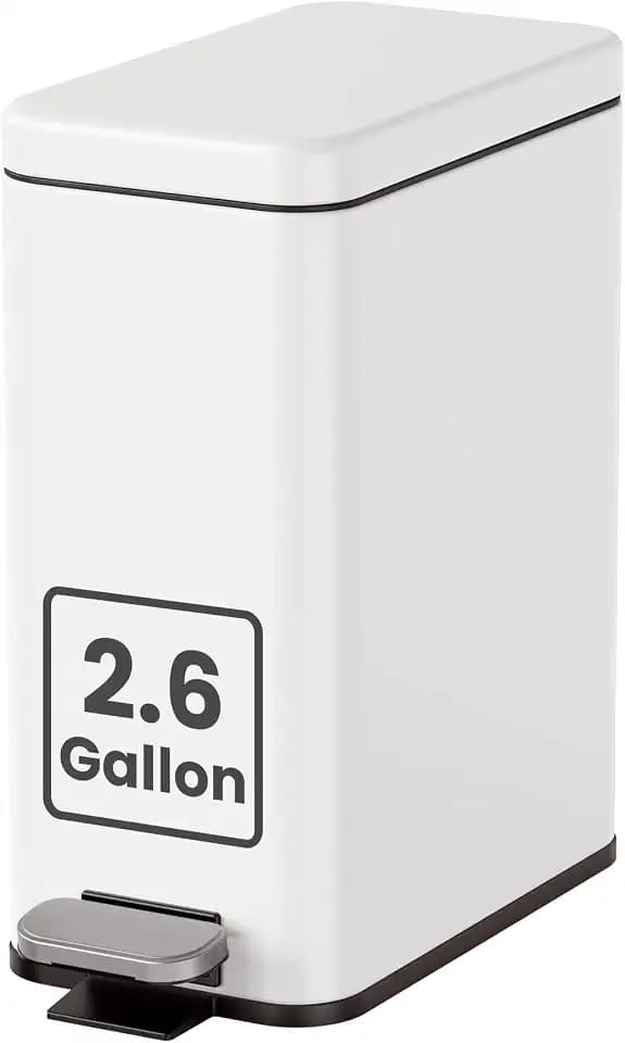 Cesun 2.6 Gallons Small Bathroom Trash Can with Lid Soft Close, White