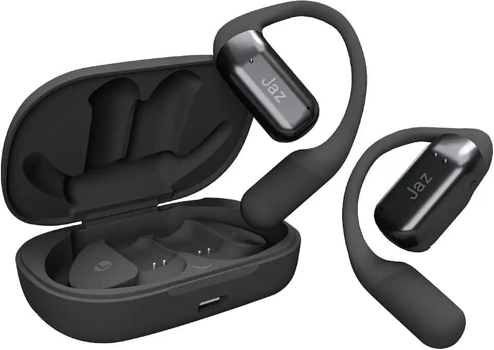 JAZ Air Blaze – Sport-OWS True Wireless Stereo Ohrhörer, Ladeetui, HD-Mikrofon, Integrierte Ohrbügel, Touch-Steuerung, iPhone, Android, 21 Stunden