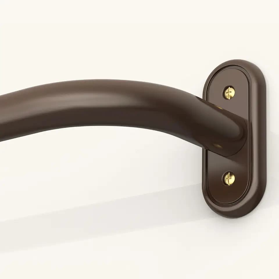 Wrap Around Curtain Rods Bronze, Blackout Heavy Duty Curtain Pole for Windows 28 to 46 Inch, 1" Decorative Room Darkening Curved Modern Drapery Rod (Bronze/Unique Design/All Metal)