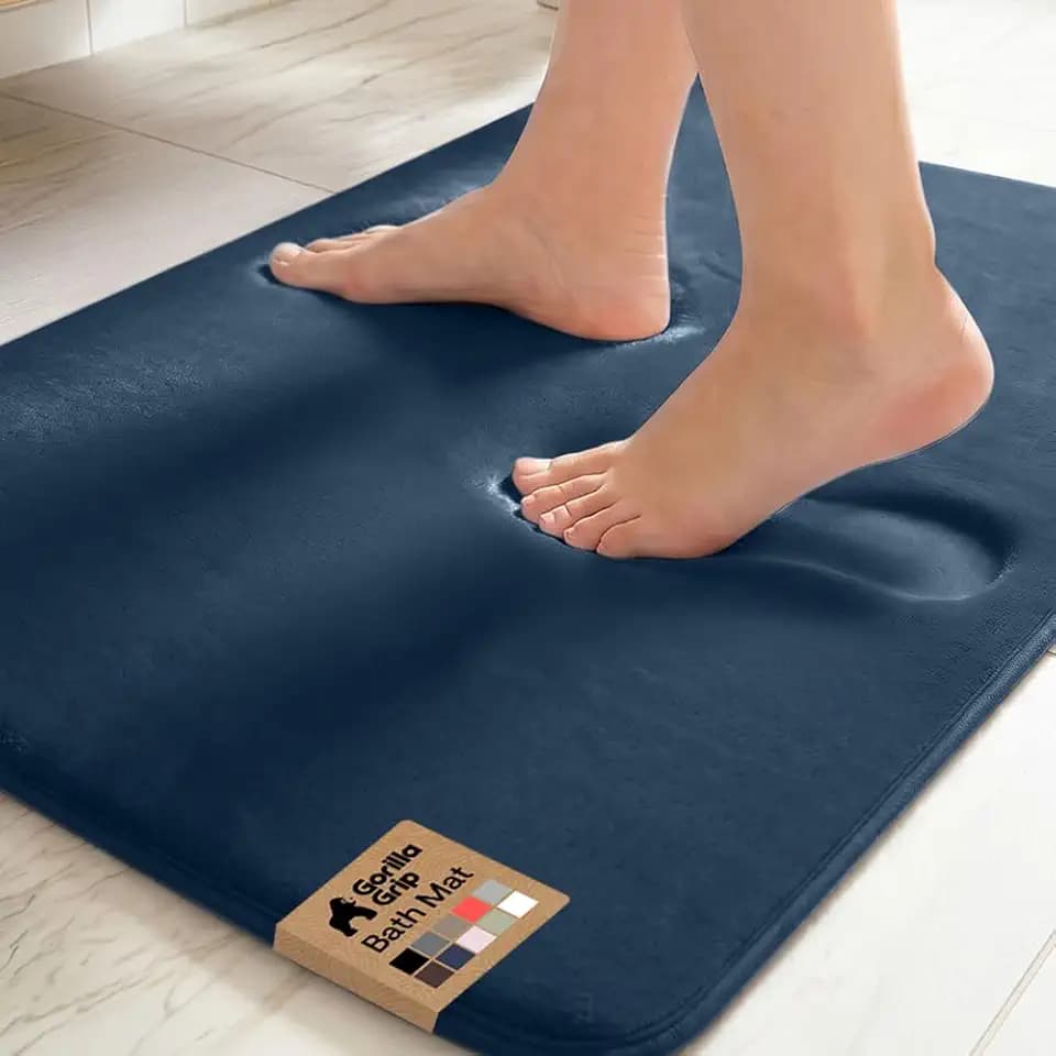 GORILLA GRIP® Memory Foam Bath Rug for Bathroom, 30x20 Navy Blue