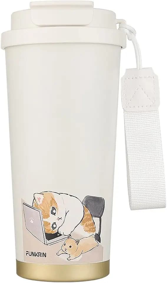 Funkrin Coffee Travel Mug with Flip Lid, 16oz Insulated Tumbler Cup with Ceramic Coating, Double Wall Vacuum Leak-Proof Tumbler for Office School Party Camping
