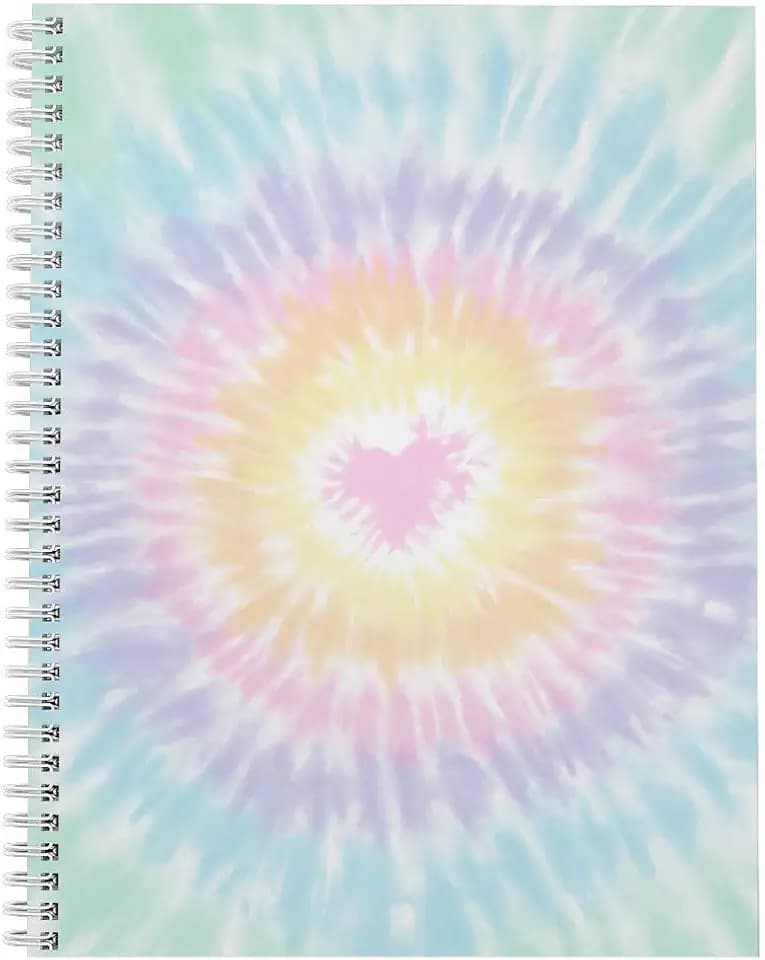 Softcover Love to Tie Dye 8.5" x 11" Trendy Spiral Notebook/Journal, 120 Wide Ruled Pages, Durable Gloss Laminated Cover, White Wire-o Spiral. Made in the USA