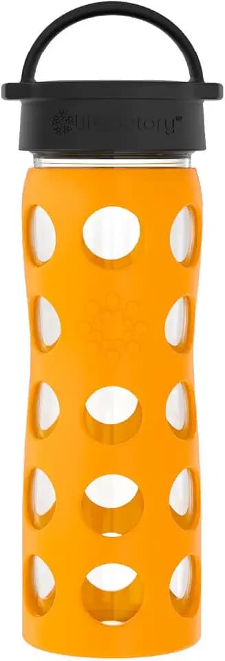 Lifefactory 16oz Glass Water Bottle with Classic Chug Cap, Marigold
